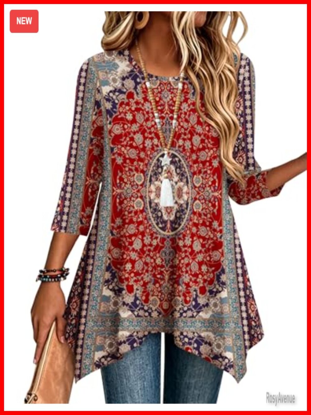 Women's 3/4 Sleeve Loose Fit Long Tunic Top Dressy Boho Shirt Gifts